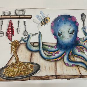 نقاشی مداد رنگی، اثر خانم 