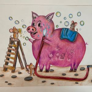 تصویر سازی مداد رنگی اثر خانم